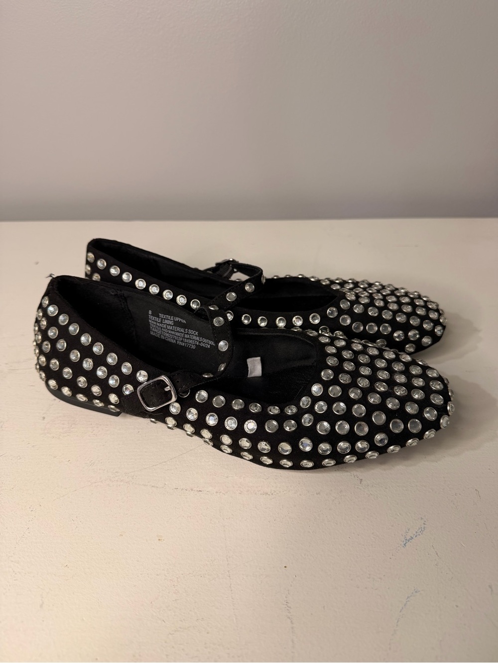 Black Mary Jane Flats with Silver Stud Embellishments